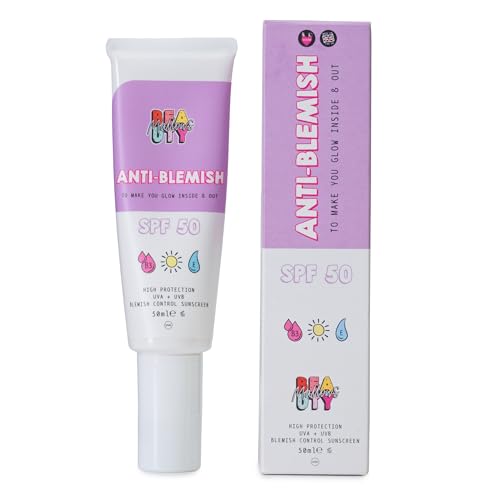 Mallows Beauty Anti-Blemish Sunscreen SPF50, Lightweight Face Sunscreen, No White Cast, Made in the UK, 50ml