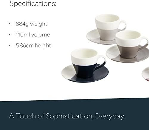 Royal Doulton 40032925 Espresso Cups & Saucers-1815 Coffee Studio-Small Porcelain Cup & Saucer Set of 4-Better Heat Retention, 110ml, 3.7 Fluid_Ounces, Mixed