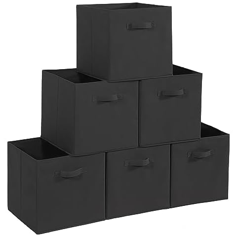 STORAGEIDEAS 11x11 Storage Bins, Set of 6 Storage Cubes. Collapsible Cube Storage Bins, Fabric Closet Organizers with Handles for Home, Office, Closet Shelf Cabinet, Bookcase, Black Cover