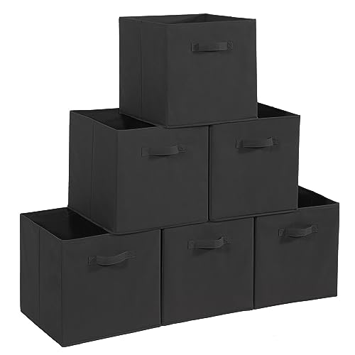 STORAGEIDEAS 11x10.5 Storage Bins, Set of 6 Storage Cubes. Collapsible Cube Storage Bins, Fabric Closet Organizers with Handles for Home, Closet Shelf Cabinet, Bookcase, Black (11'x10.5'x10.5')