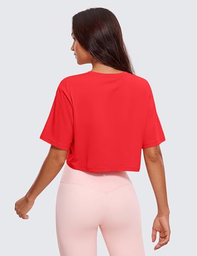 Image of CRZ YOGA Pima Cotton High Neck Crop T-Shirt | Workout, Naturally Soft, Loose Fit, Short Sleeve Tops for Women