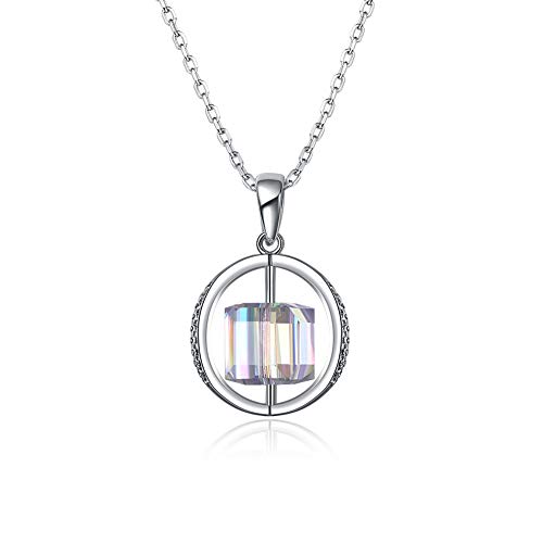 Collier de cristal rotatif pendentif femme tendance chaîne ajustable argent