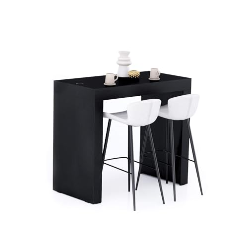 Mobili Fiver, Mesa Alta Evolution 120x60, Fresno Negro Con Dos Patas Y Cargador Inalámbrico, Mesa Auxiliar De Cocina Para 4 Personas, Made In Italy