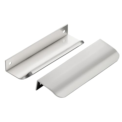 Image of Brushed Nickel Cabinet Handles Finger Edge Pulls 5 Inch CC 10 Pack | Low-Profile Finger Grip, Cabinet Door Edge Mount, Smooth Handle Shape, 5.9 Inch (150mm), For Drawers, Cupboards, Kitchen