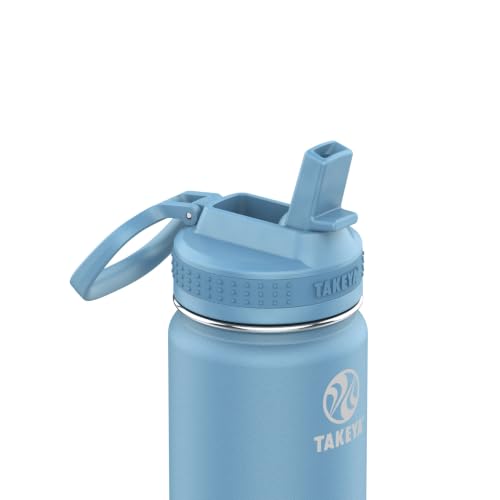Image of Takeya 18 oz Actives Stainless Steel Water Bottle with Straw Lid - Leakproof, Double-Wall Insulated, Keeps Drinks Cold 24 hrs /Hot 12 hrs, BPA-Free, Powder-Coated, Gym & Travel, Bluestone
