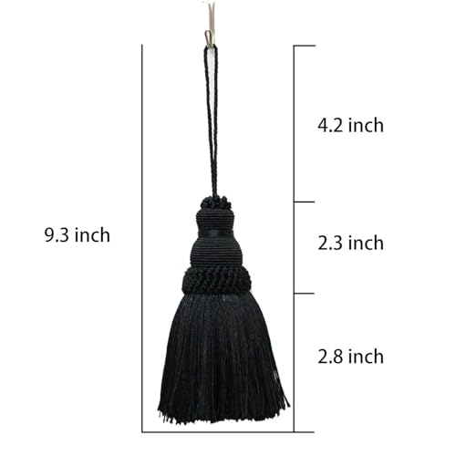 BEL AVENIR 4Pcs Tassels Key Tassel with Loops Handmade Craft Charms DIY Accessories Elegant Soft Making Curtain Home Decoration (Black, 4 pcs)