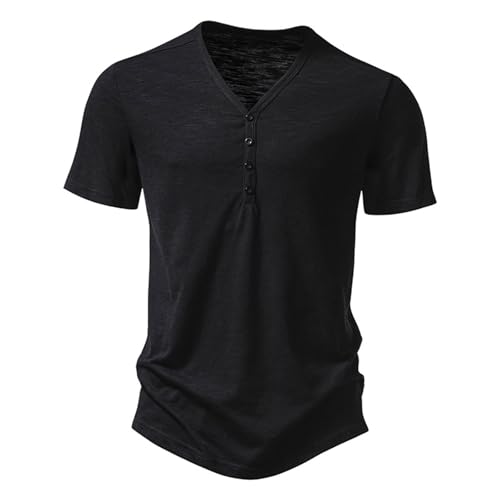 Chemise Henley à manches courtes homme décontractée couleur unie légère