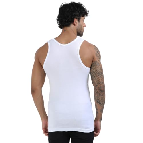 Image of Crystal Men's Super Combed Rib Cotton Round Neck Sleeveless Vest | Long Enough to Tuck in | Pack of 4
