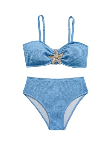 Image of RoseSeek Girl's 2 Piece Padded Bathing Suit Wireless Starfish Swimsuit Spaghetti Strap Vacation Beachwear Set