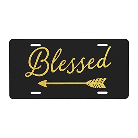 Snowmolle Blessed Glitter License Plate Decorative Car Front License Plate Cover Aluminum Vanity Car Tag,Novelty License Plates for Men/Women/Boy/Girls 6 X 12 Inch Cover