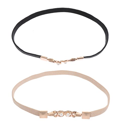 2Pcs Women Decorative Elastic Waist Belts Stretchy Casual Clothing Accessory for Dresses and Shirts Pearl Buckle Design