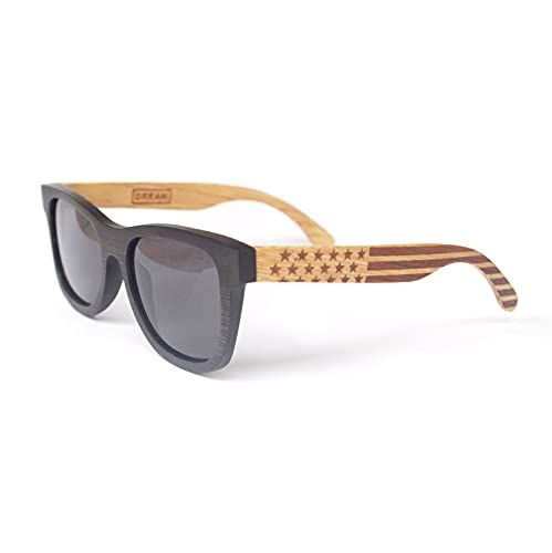 Eco-Fashion Bamboo Wood Sunglasses Polarized and Floating USA Flag Wooden Shades (Bamboo A1) 140mm