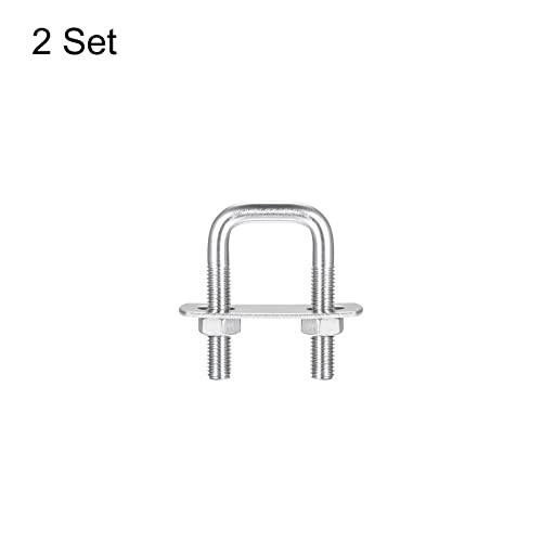Image of uxcell Square U-Bolts, 2 Sets 27mm(1.06 inch) Inner Width 50mm Length M8 304 Stainless Steel U Clamp Bolt with Nuts and Plates, for Boat Trailer