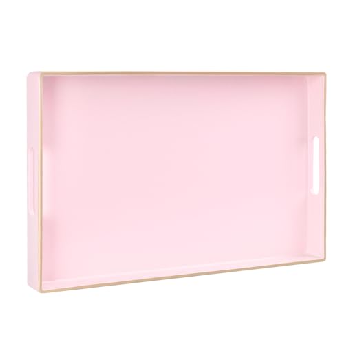 MAONAME Pink Serving Tray with Handles, Modern Decorative Tray for Coffee Table, Plastic Rectangular...