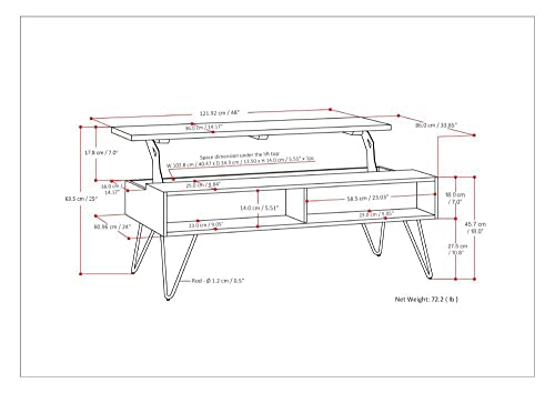 Image of SIMPLIHOME Hunter 48 inch Wide Solid Mango Wood Coffee Table in Umber Brown