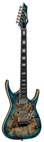 Dean Guitars Exile Select Floyd Rose 6 String Burl Poplar Electric Guitar, Right, Satin Turquoise Burst (Exilef Brl Stqb) #TOP1