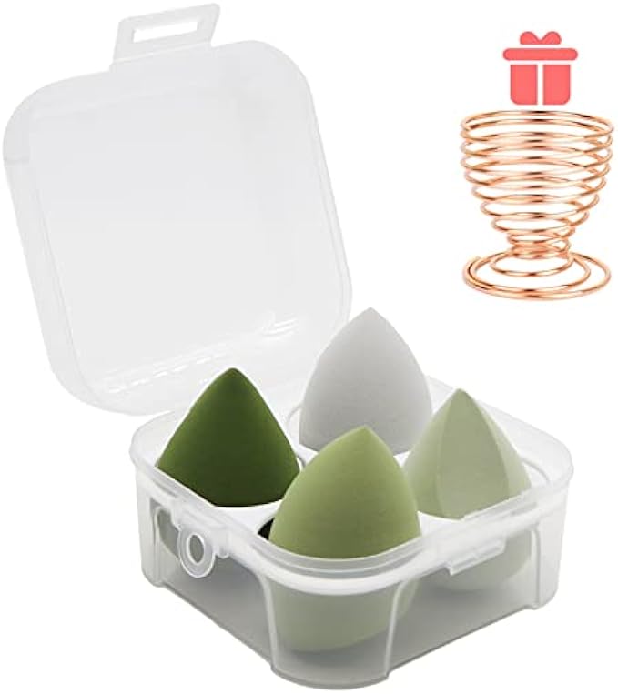 5 Pcs Makeup Sponges Set - 4 Beauty sponges Blending Blenders with 1 Holder and Egg Case, Flawless for Cream, Powder and Liquid (Purple)