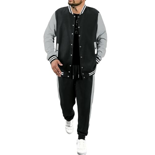 RSZGSWS Men's Matching Athletic Sweatsuit Casual Color Block Button Down