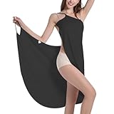 Bamboo Wrap Dress Cover Up, Spaghetti Strap Backless Towel Cover Up, Long Bathing Suit Wrap, Beach Wrap Around Dresses for Women Black L, Terry Cloth Swim Cover up for Women