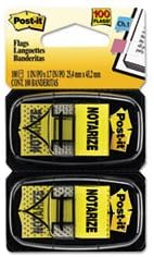 Post-it Arrow Message 1 Flags, Notarize, Yellow, 2 50-Flag Dispensers/Pack