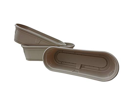 Garden4You Gerber, Plastic Window Box, Flower Trough, Planter with Saucer, 20-35-50cm, Set of 3 (Cream,50) Cover