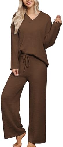 HNG Lounge Sets for Women Two Piece Outfits Fuzzy Fleece Pajama S...
