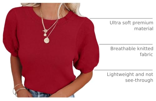 Image of Womens Short Sleeve Sweaters Crewneck Knit Pullover Tops 2025 Summer Casual Lightweight Crochet Blouse Shirt