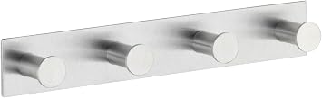 Wenko 4466590100 Stainless Steel hook strip Celano Quadro 4 hooks selfadhesive Metal Stainless steel 25.5 x 4 x 3.3 cm Matt