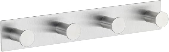 Wenko 4466590100 Stainless Steel hook strip Celano Quadro 4 hooks selfadhesive Metal Stainless steel 25.5 x 4 x 3.3 cm Matt