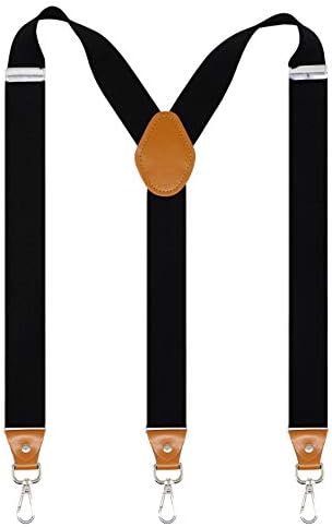 Doloise Mens Suspenders with 3 Swivel Hooks Belt Loops 1.4 Inch Wide Heavy Duty Adjustable Braces (Black)