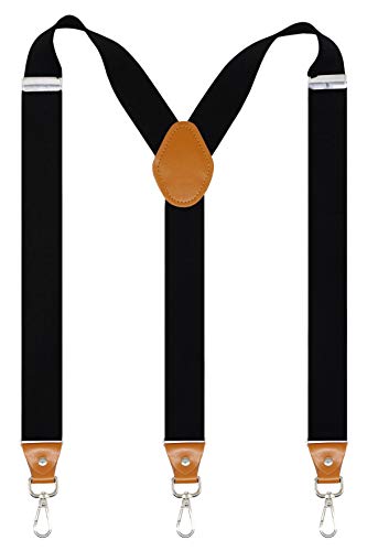 Doloise Mens Suspenders With 3 Swivel Hooks Belt Loops 1.4 Inch Wide Heavy Duty Adjustable Braces (Black) #TOP13