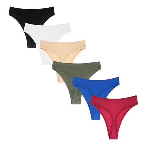 Cotton Thongs for Women High Waisted Women Panties No Show Comfortable Underwear Sexy Tangas Black Pack 62