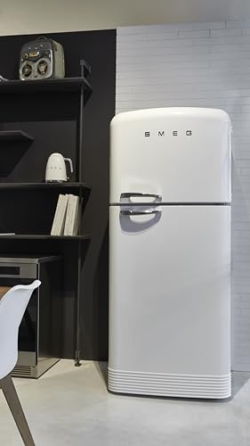 Image of Smeg FAB50 Retro Style Refrigerator - 19.28 cu. ft. Freestanding Fridge-Freezer, Dual Cooling, No-Frost, Adjustable Glass Shelves, Chrome Handle - White - Made in Italy