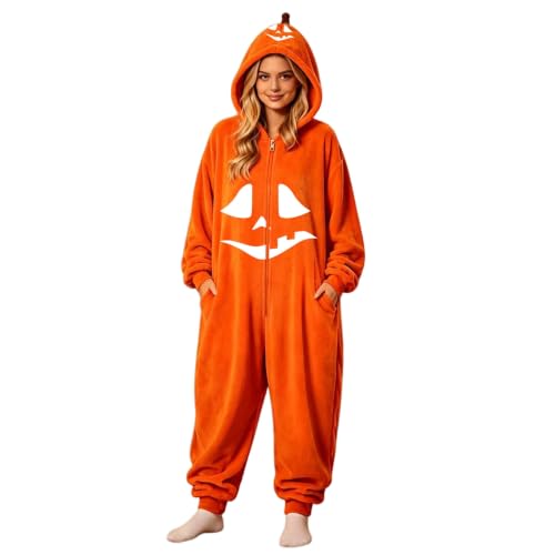Womens Jumpsuit Pumpkin Onesie Pajamas Funny Halloween Hooded Loungewear - image 2