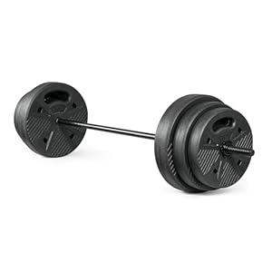 CAP Threaded Barbell Set with 100 LB Cement Grip Plates | 47″ Threaded Bar, 25LB / 15LB / 10LB Grip Plates, Star Collars, Home Gym Weight Set for Strength Training