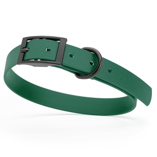 Image of Dogline Biothane Waterproof Dog Collar Strong Coated Nylon Webbing with Black Hardware Odor- Proof for Easy Care Easy to Clean High Performance Fits Small Medium or Large Dogs, Hunter Green