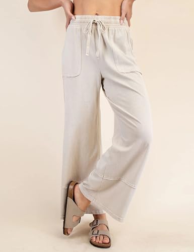 Women's Casual Solid Color Denim Wide Leg Pants with Pockets3