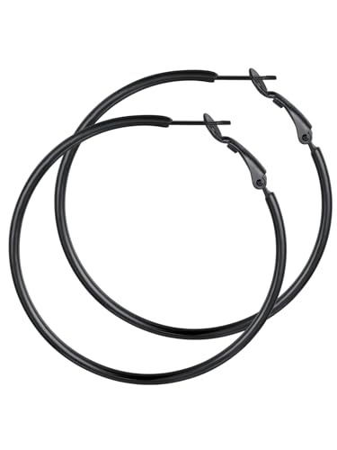 GoldChic Creolen Schwarz Damen Edelstahl Schwarze Ohrringe Ohrstecker 50MM Helix Piercings Huggie Hoop Piercing Ohr Rundohrringe Ohrschmuck für Geburtstag