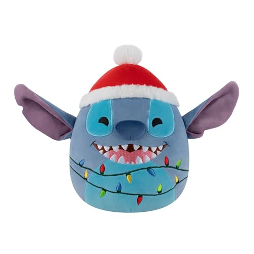 Squishmallows Original 8-Inch Disney Holiday Stitch with Santa Hat and String Lights | Collectable Cute Plush Toy Cuddly Toys for Children Soft Toys Cute Teddies Suitable for Girls and Boys Ages 3+
