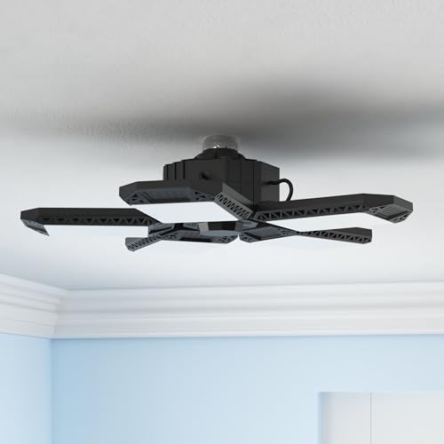 2 pack led garage lights 120w deformable led garage ceiling light with 5 adjustable panels 12000lm e26 shop lamp for basement barn high bay store 2 pack