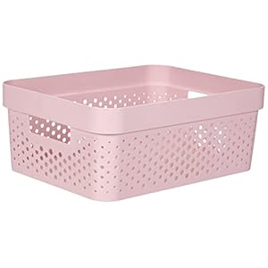 CURVER Infinity 17L Recycled Storage Basket – Multi-Use Stackable and Interlocking Storage – 35.5 x 26.7 x 13.7 cm, Pink