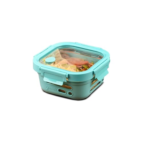 Image of GLASAFE Borosilicate Glass Lunch Box for Office w /t Air-Tight lid & Protective Silicone Sleeve | Tiffin Box for Men & Woman | Microwave & Dishwasher Safe | Leakproof Design | Set of 1-520ml,Green