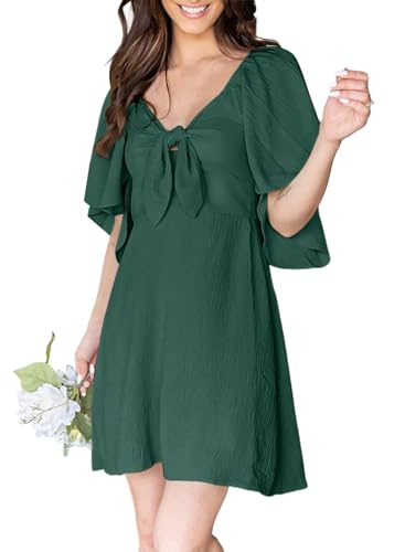 Image of Dokotoo Womens Dresses 2026 Spring Summer Deep V Neck Elegant Cocktail Bow tie Mini Dress S-XL
