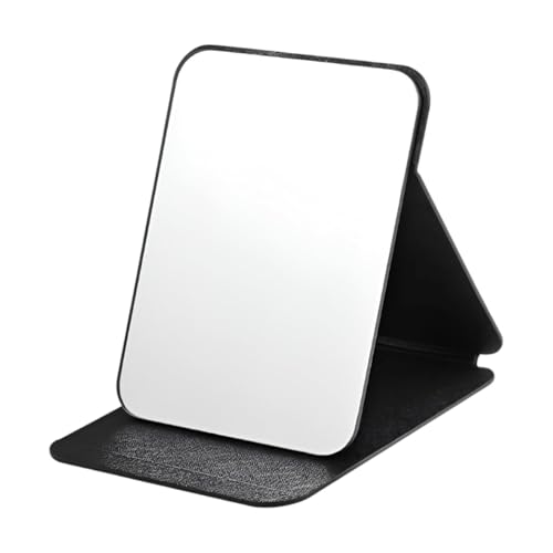 Image of MESKIN Portable Tablet Style Makeup Mirror with Foldable Stand | Compact Folding Free Hand Standing Mirror | Travel Friendly Vanity Mirror with PU Flap Cover (Pack of 1, Black)