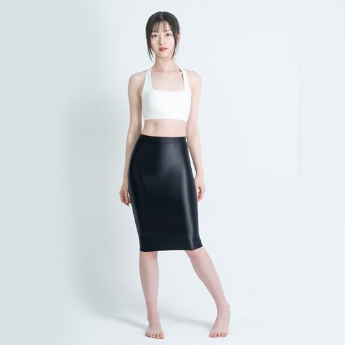 Satin Glossy Skirt Elastic Smooth Tight Skirt Oil Shiny Smooth One Step Skirt Elastic Silk Slim Knee Length Mid Skirt3