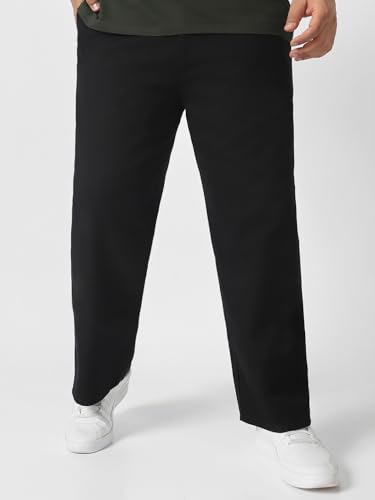 Image of Urbano Plus Men's Loose Mid Rise Baggy Fit Solid Chino Trousers Non-Stretchable