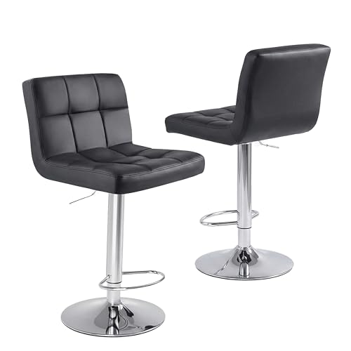 Image of HealSmart Bar Stools Set of 2, 24 inch Counter Height Stools, Modern Upholstered Kitchen Island Chairs with Sturdy Metal Base, PU Leather Saddle Seat Barstools, Black