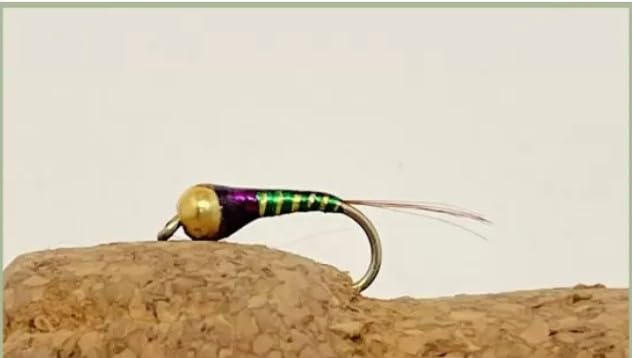 Perdigon Nymph GoldHead Trout Flies, Goldhead Peacock Perdigon Nymph Fast‑Sinking Nymphing Fly for Rivers & Streams (6, mixed)