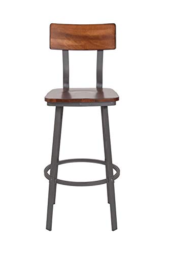 Flash Furniture Flint Series Rustic Walnut Restaurant Barstool With Wood Seat & Back And Gray Powder Coat Frame #TOP3