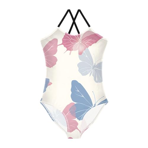 Bolaz Girls Swimsuits One-Piece Bathing Suits Multicolor Kids Sport Summer Beach Swimwear for 3-10 Years Old-Pastel Butterflies on Cream Pattern